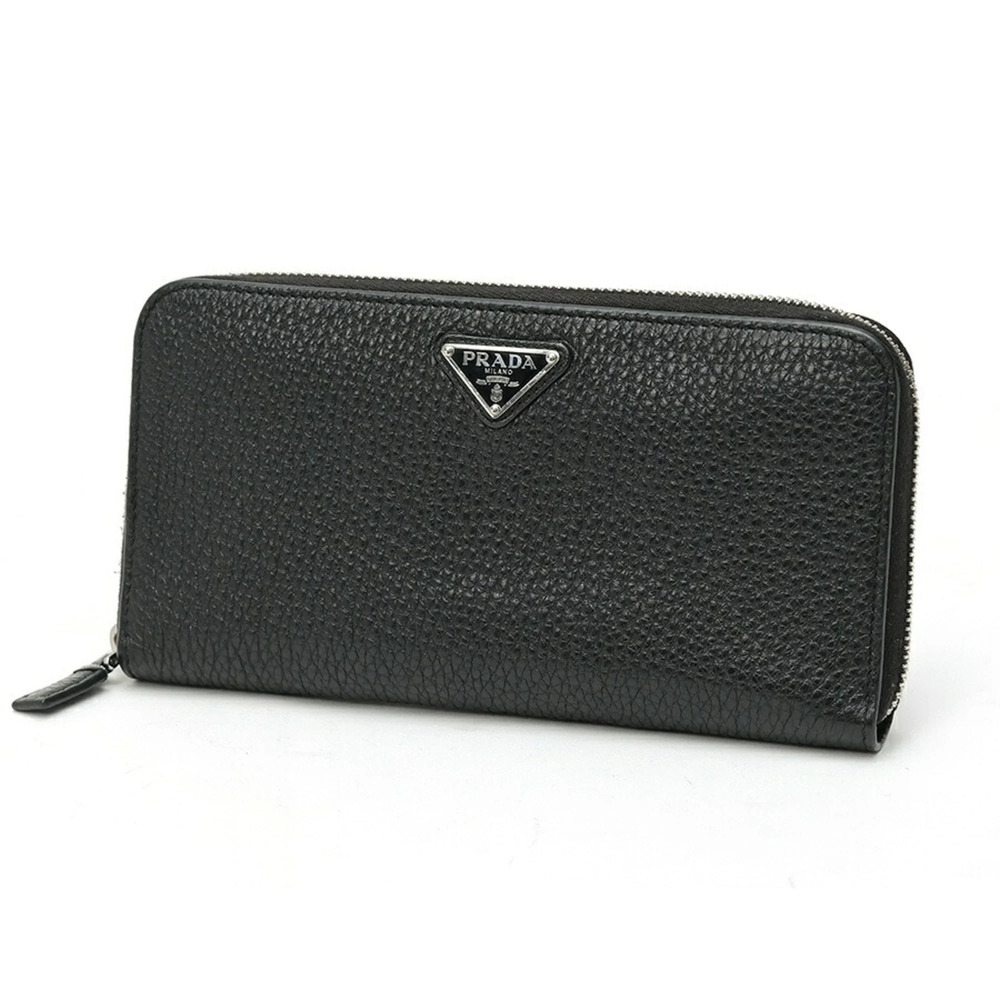 Prada PRADA Round Zip Wallet, 2ML317, Vitello Daino Leather, Black
